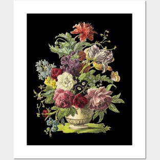 Lush Flower Bouquet in Vase, Vintage Botanical Illustration Posters and Art